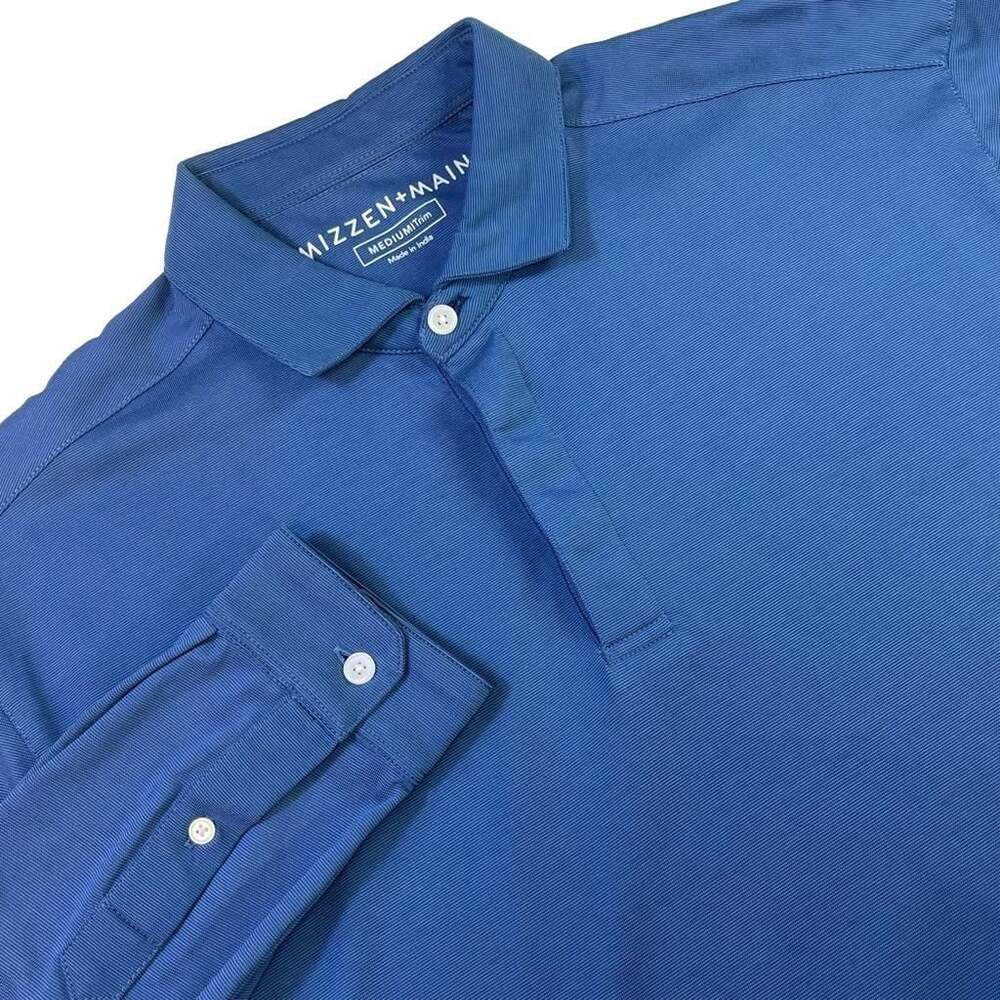Mizzen+Main Long Sleeve Performance Polo Shirt Medium Trim Blue